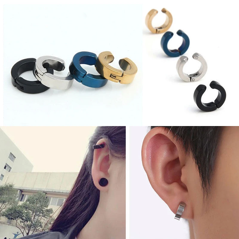

Unisex 1PC Punk Charm Clip-on Earcuff Ear Clip Without Piercing Steel Simple Earrings For Women and Men 4 Colors Fashion Jewelry
