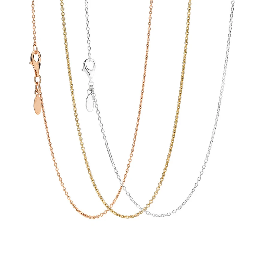 

2018 New Real 100% 925 Silver Gold&Rose Gold ANCHOR CHAIN NECKLACE 50CM Original pan Charm Necklace Pendant DIY Jewelry