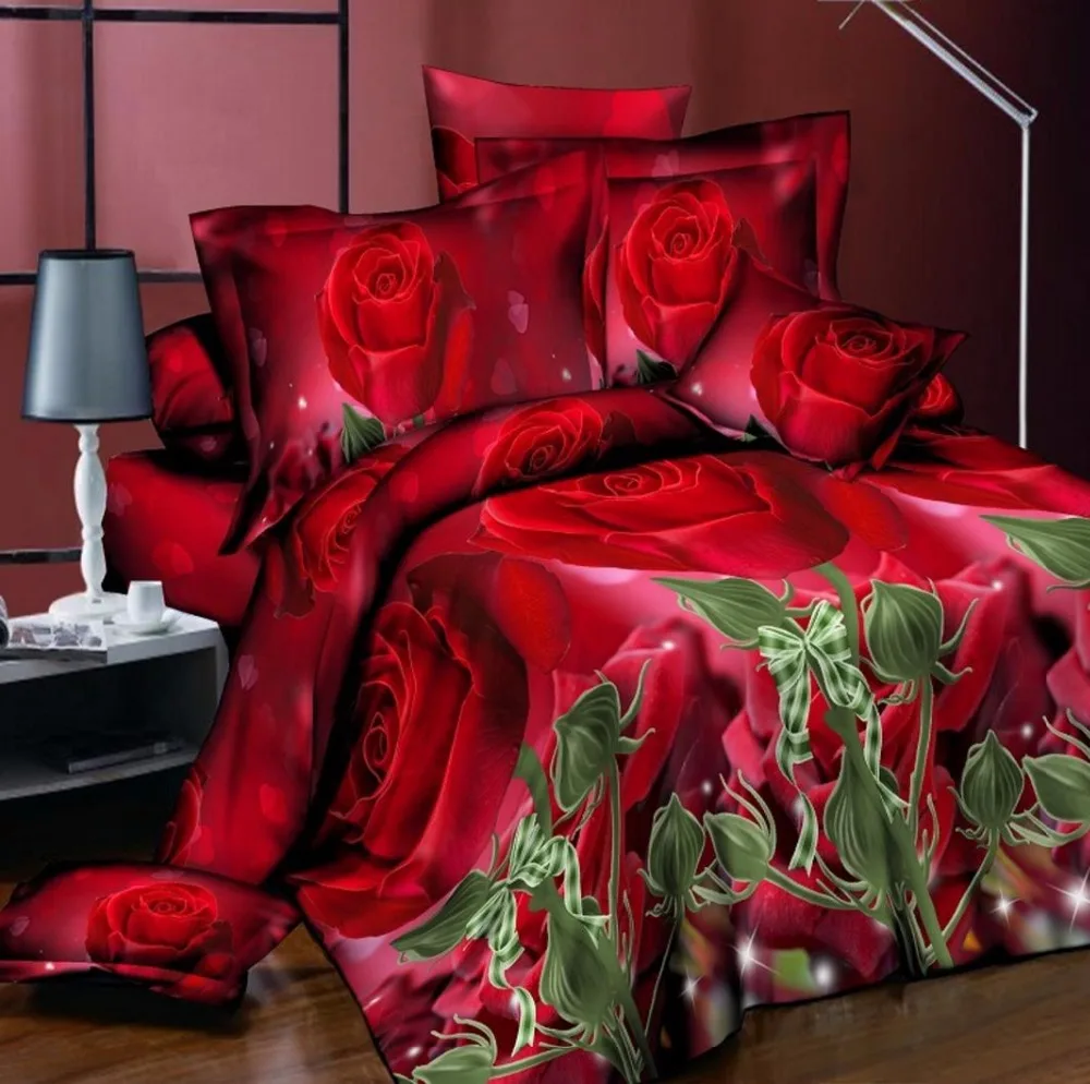 

2018 Home Bedding New Reactive Printing 1.8m (6 Feet) 4pcs Bedding Set Queen Size Modern Europe Flowers Bed Linen 3d Cp011