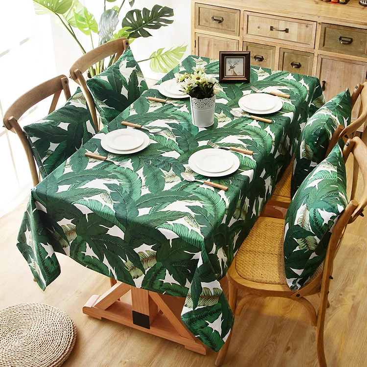 

North Europe Green Leaves Wedding Valentine's Day Tablecloth Christmas Table Cloth Dinner Pillow For Family Party Home Decortion