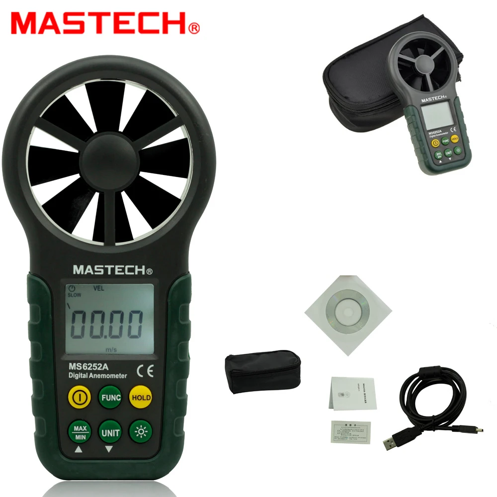 MASTECH MS6252A Ручной цифровой анемометр измеритель скорости ветра 0 001 ~ 9 999 квадратных