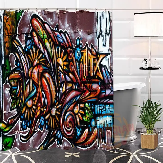Ramah Lingkungan Kustom Yang Unik Grafiti Keren Kain Modern Shower