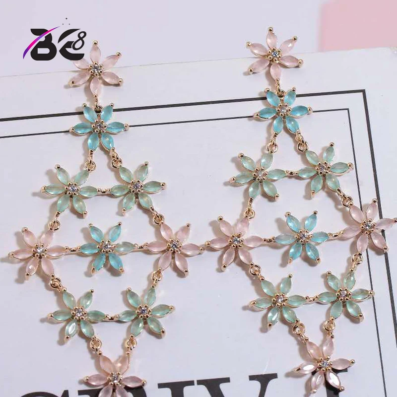

Be 8 New AAA Cubic Zircon Wedding Drop Earrings Women Fashion Jewelry Brincos Party Gifts Flower Shape Mujer Moda E747