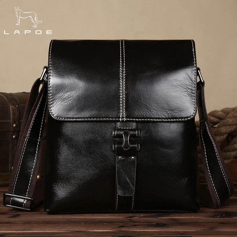 

LAPOE Genuine Leather Men Bag Fashion Leather Crossbody Bag Shoulder Men Messenger Bags Small Casual Designer Handbags Man Bags