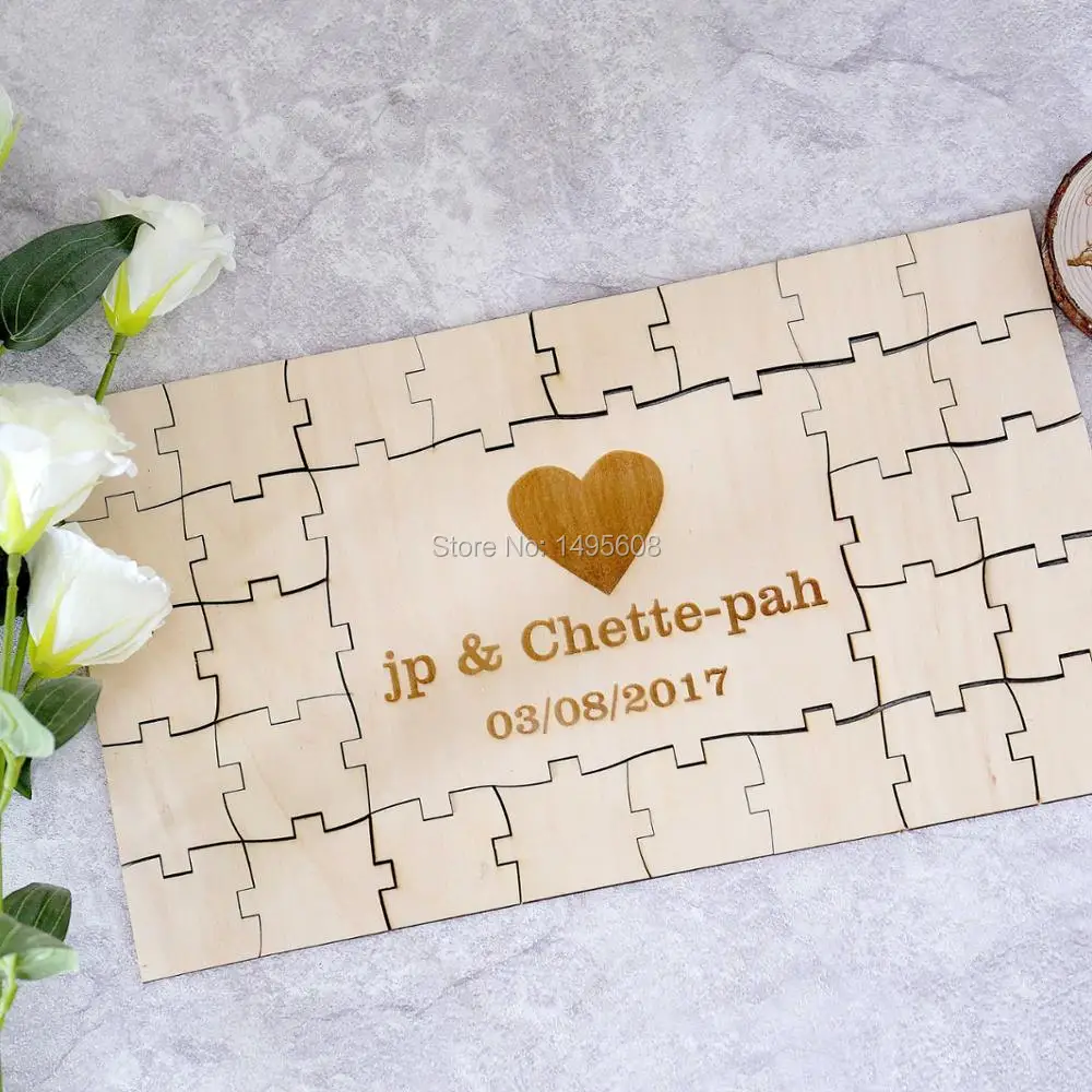 

Personalized initials date rustic puzzle wedding guest books Alternative Wooden guestbooks Reception party favors decorations