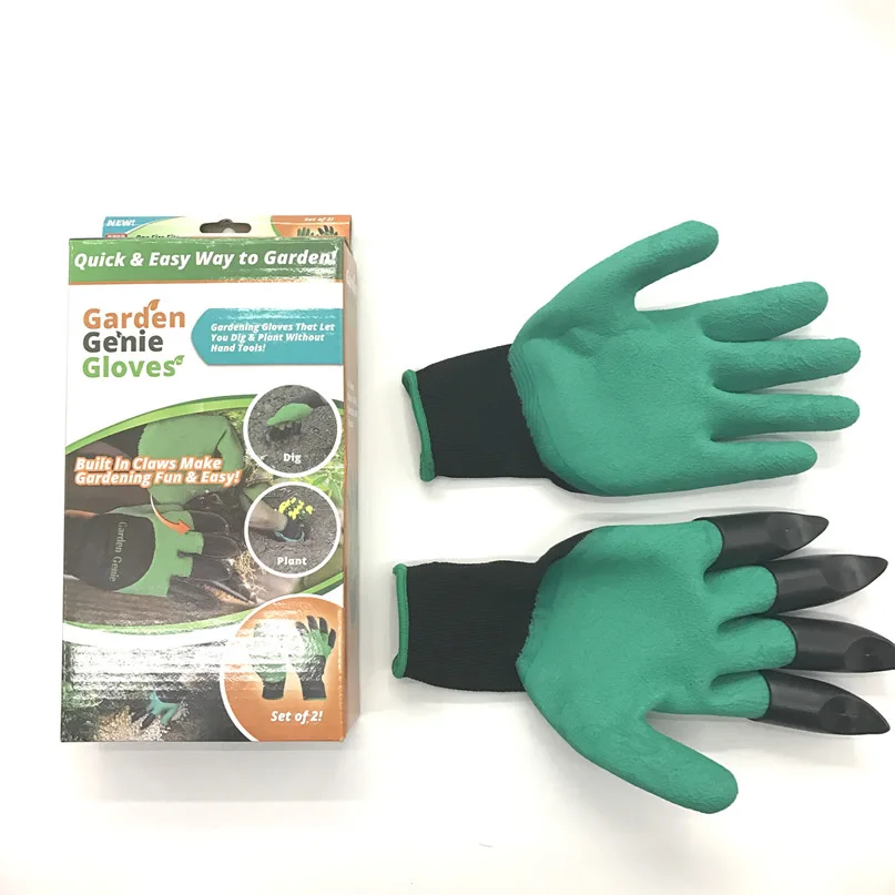 Latex Garden Working Gloves with 4 ABS Fingertips Claws Dig Plant Hand