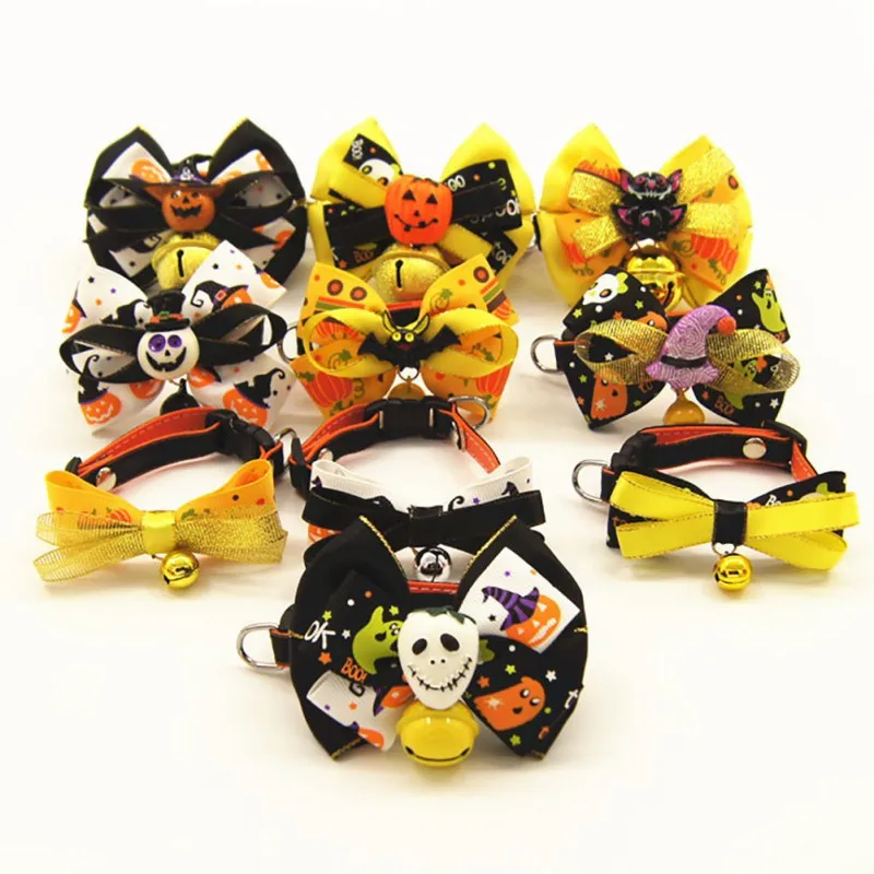 

Halloween New Style Original Funny Pet Cat Dog Bowknot Small Bell Tie Lovely Collars Pet Products Collar Para Perro