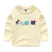 2016 New Next Spring Fall Girls Full Sleeve Kids T-Shirts Cotton Comfortable Cartoon Pretty Children’s Clothing Cat Print Tees