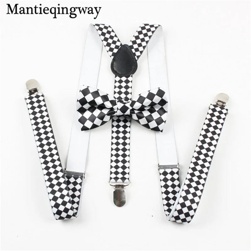 

Mantieqingway Fashion Suspender Bow Tie Set 3 Clip-on Y-back Suspenders Male Vintage Casual Plaid Suspenders Men's Braces Straps