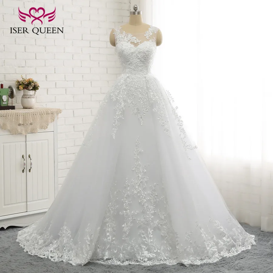 

Sheer Neck Sleeveless Vintage Mermaid Wedding Dress Detachable Train Appliques Beading Arab Quality White Wedding Dresses W0335