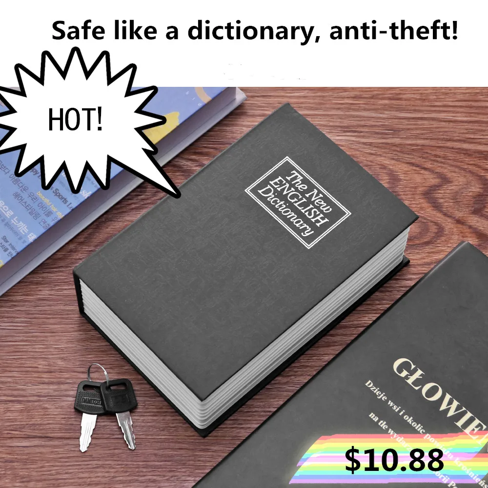 

Piggy Bank English Dictionary Shaped Money Saving Box Coins with Keys Safe Money Secret Book Lock-up Storage Box