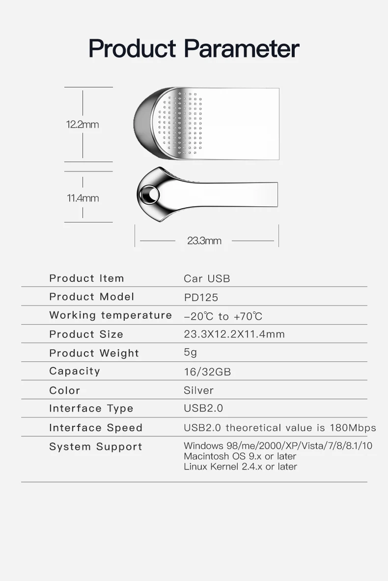 USB 2,0 флэш-накопитель PD125 Metal16GB 32GB мини-накопитель диск памяти простой стиль для компьютера ПК планшета или автомобиля