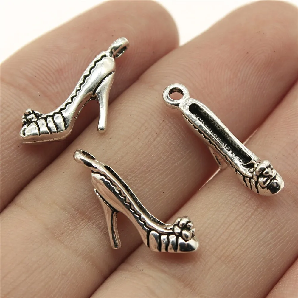 WYSIWYG 15pcs 14x13mm High Heeled Shoe Charms For Women Jewelry Making