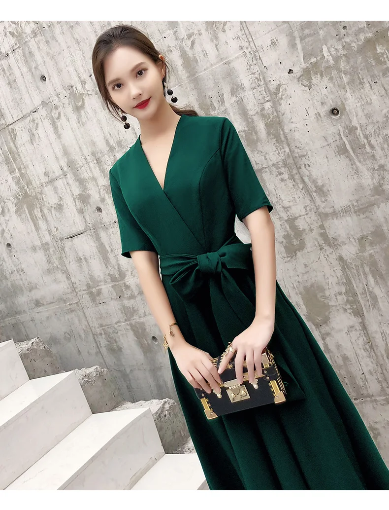 Wei yin размера плюс вечерние платья Зеленый Белый Черный Элегантный v-образный вырез Формальное вечернее платье Robe De Soiree WY1797