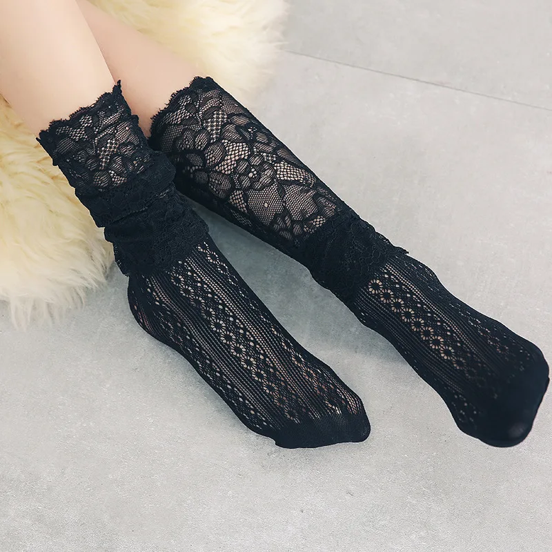 

Summer Mesh Breathable Lace Stack Socks Pure Color Tube Cute Ultra-thin Student Socks