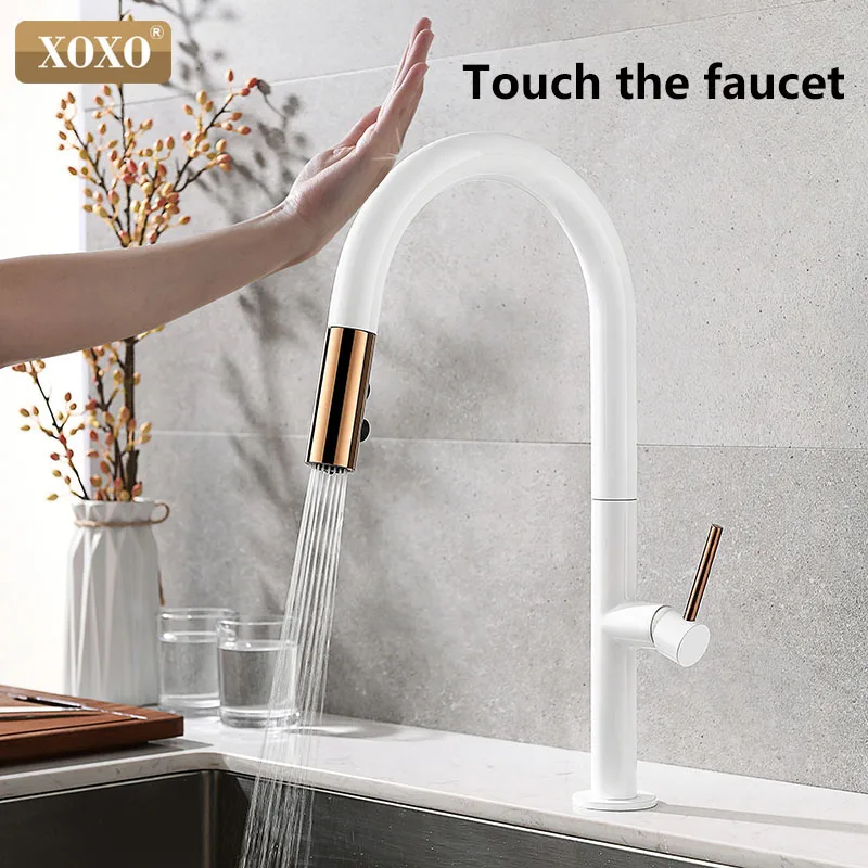  XOXO Kitchen faucet Pull Out Cold and Hot mixer tap Black White water Single Holder faucet kitchen  - 33017817150