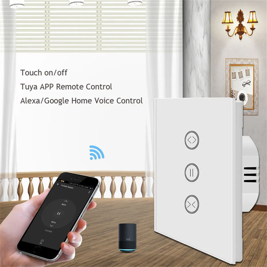 Tuya App Curtain Rails Control System,Dooya DT52S 75W+5M or Less Track+EU Type WIFI Curtain Switch,Support Alexa/Google Home
