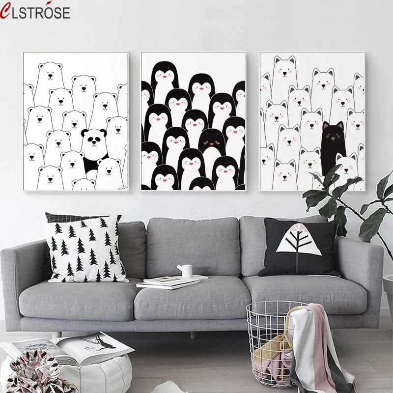 

CLSTROSE Nordic Cartoon Art Canvas Painting Different Animals Penguin Panda Art Wall Print Poster Kids Room Home Murals Decor