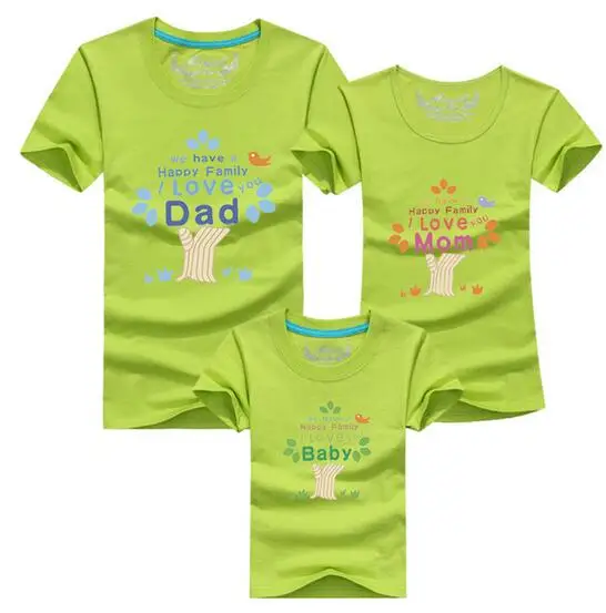 Новые одинаковые комплекты для семьи с принтом «Счастливая семья» для мамы, папы и ребенка летние хлопковые футболки для мальчиков и девочек 13 цветов - Цвет: Армейский зеленый