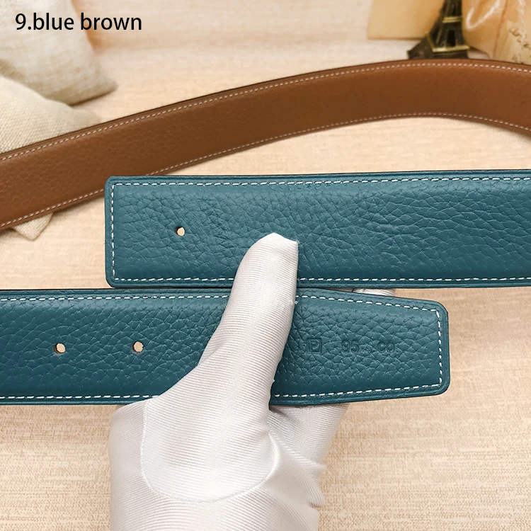

2019 WITHOUT BUCKLE ciartuar unisex 3.8 4.0cm strap high quality men women belt cowskin genuine blue brown leather free shipping