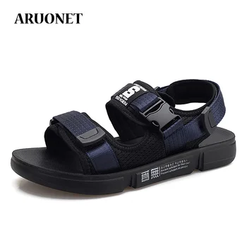 

ARUONET Man Beach Sandals Summer Gladiator Hook/Loop Men's Shoes Roman Men Outdoor Water Flip Flops Zapatos De Hombre De Vestir