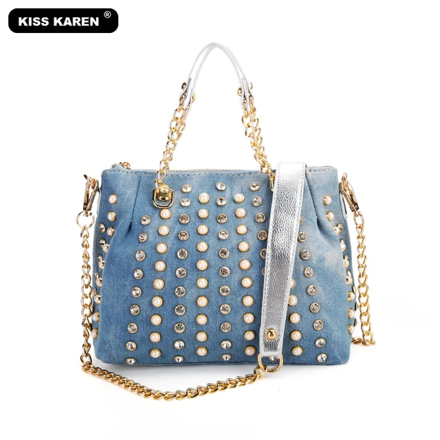 Kiss Karen Luxury Women Purse Fashion Denim Tote Bags Diamond Studs Kiss Karen Luxury Women Purse Fashion Denim Tote Bags Diamond Studs Casual Jeans Handbag S Shoulder