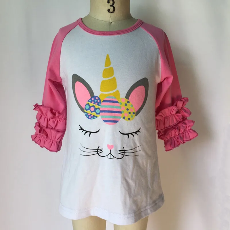 

Fall Girls Easter Unicorn Raglans Tops Children Girls Cotton Ruffle Sleeve Bunny Print Tee Shirts Toddler Girls Raglans T shirts