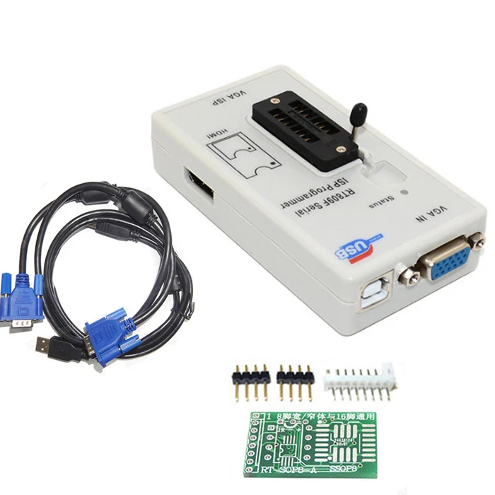 

RT809F programmer with 4 test socket and 1.8V adapter and TSSOP8/16 adapter sop8 clip VGA LCD repair original programmer