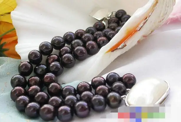 

FREE SHIPPING>>>@@ 3749 3row black round FRESHWATER PEARL bracelet mabe