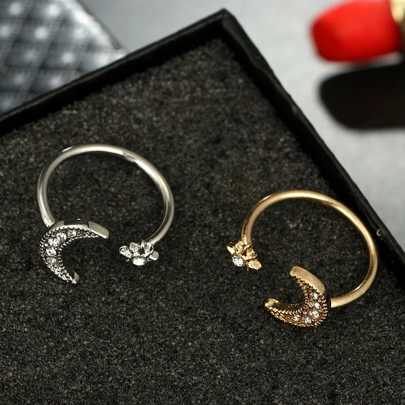 

Hot sell New Fashion Midi Crescent Moon and Tiny Star Open Rings for Women Kunckle Ring Jewelry Bijoux Birthday Gifts