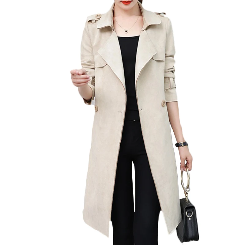 

Spring Autumn New Windbreaker coat Women Fashion Long Trench coats Women's Elegant Suede Waist Retro Adjustable Overcoat e015