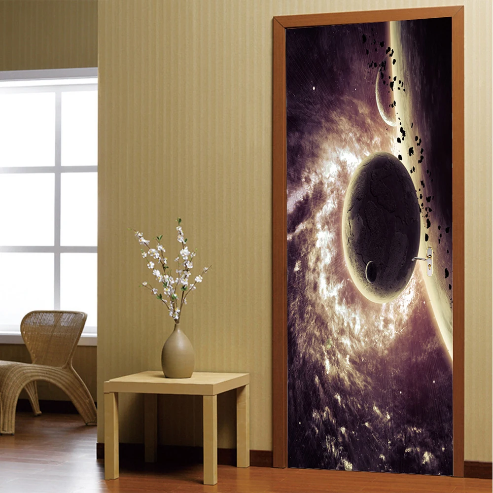 Дождевая королева 38,5x200cmx2 космическая планета 3D Наклейка виниловая самоклеющаяся креативная дверь наклейки на стену постер для домашнего