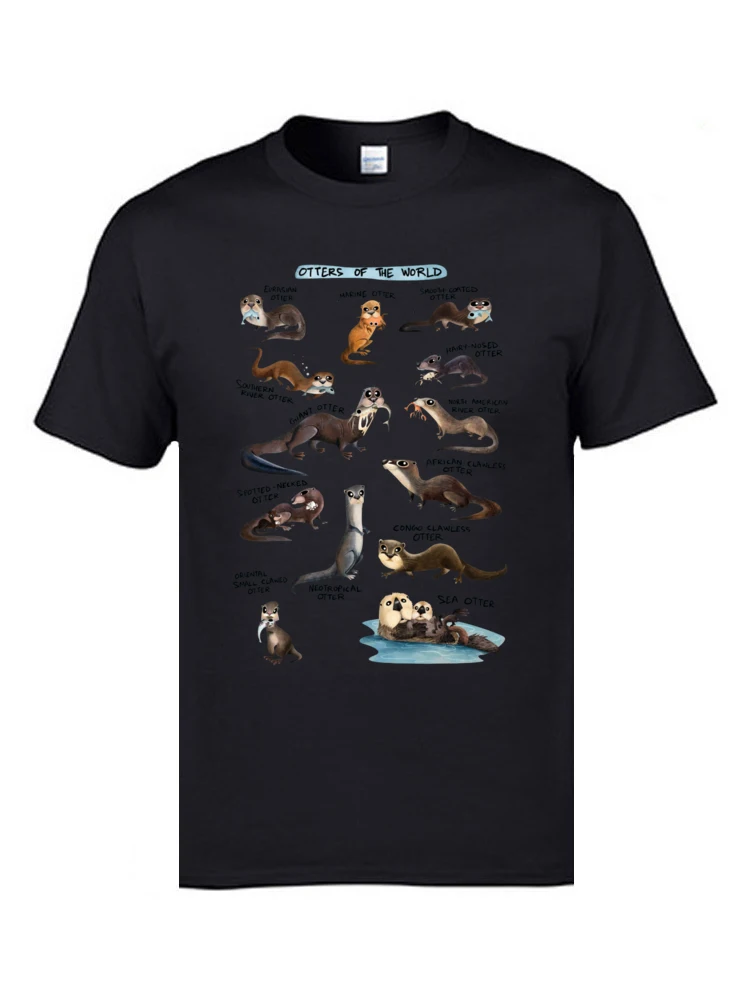 Classic Otters of the World 4297 Design Short Sleeve Top T-shirts Summer O Neck 100% Cotton T Shirt for Men T Shirt Casual Otters of the World 4297 black