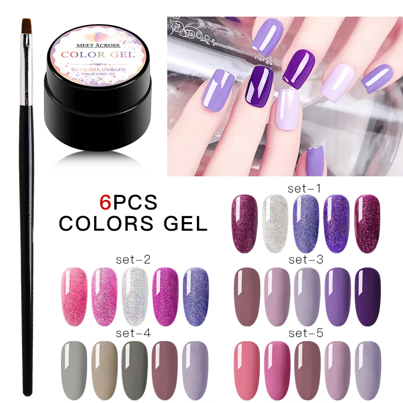 

MEET ACROSS Uv Nail Gel Polish Set Pure Nail Gel For Nail Art Set Semi Permanent Polish Soak Off Glitter Gel Nail Polish Kit