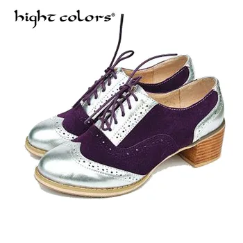 

Hot Sale Women Genuine Leather Oxfords Fashion Round Toe Lace Up Flat Ladies Oxfords England Style Brogue Shoes For Women