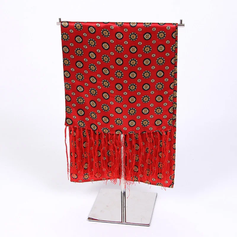 red Tassel Кувертюр мужские шелковые Роскошные брендовые шарфы модные аксессуары осень зима мужской шелковый длинный шарф галстук бандана шарф с кисточками - Цвет: red Tassel