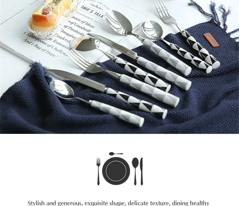Europen Geometric Triangle Tableware Set Ceramic Cutlery Dinnerware Knife Fork Set Silver Luxury Cutleries Western Food Set 4pcs (4)