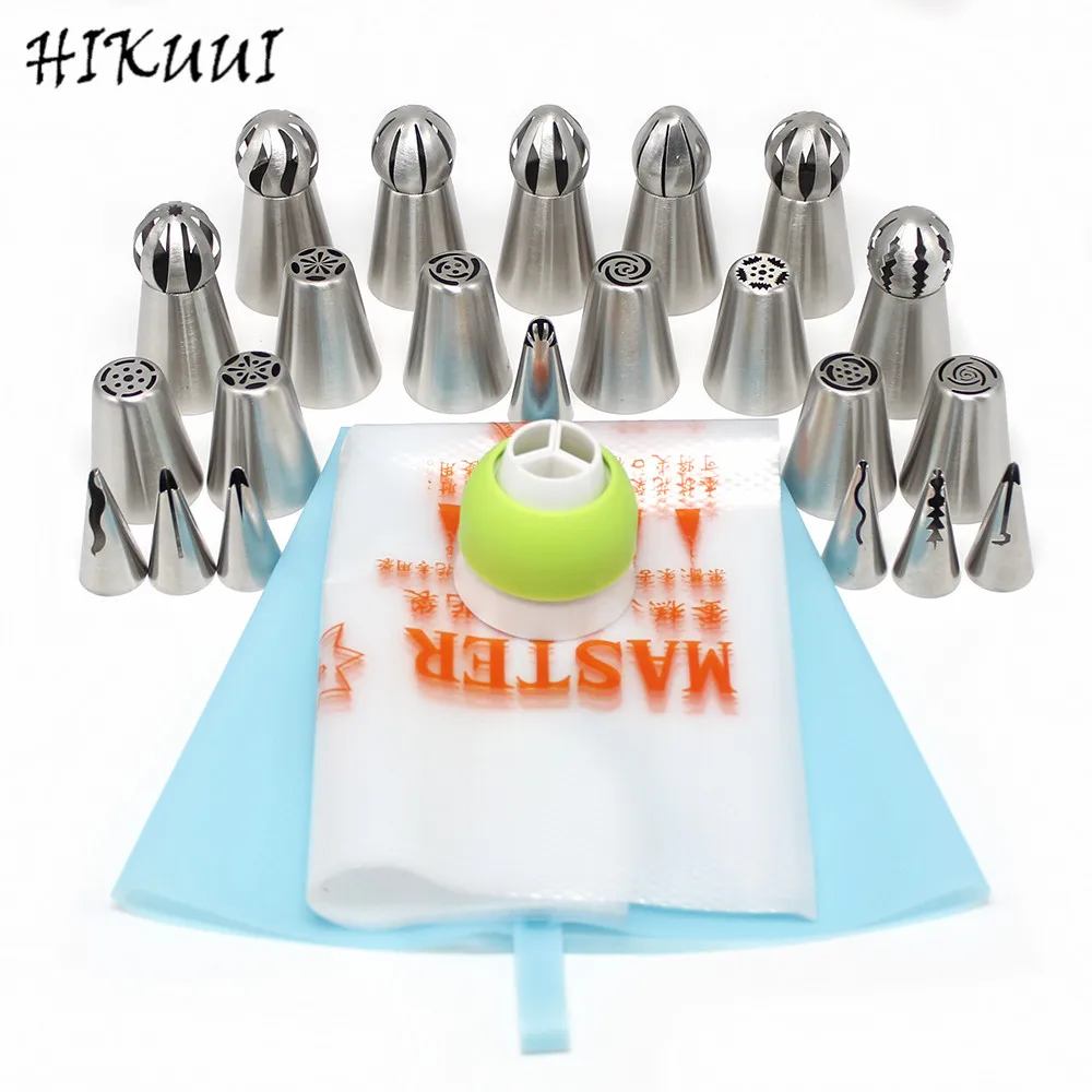 

22 PCS Stainless Steel Cake Decorating Icing Pastry Piping Nozzles Tips Ball Shape and Russian Style + Korean Style Pastry Tools
