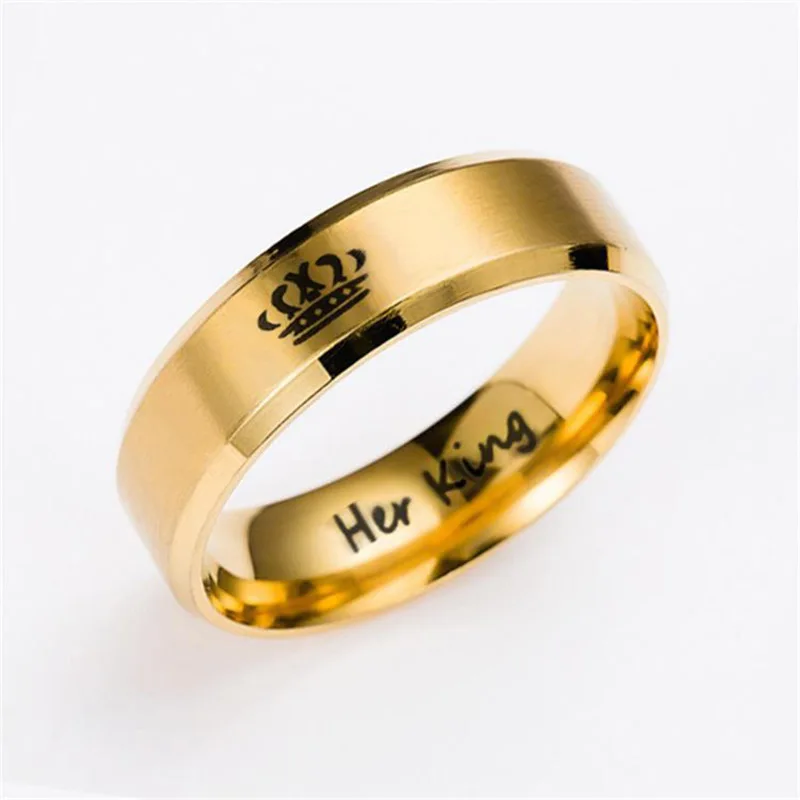 Gold colour King And Queen Stainless Steel Crown Couple Rings Gold Rings For Couples Lovers Love Promise Rings For Men Women