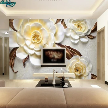 

beibehang Large Custom Wallpaper Oil Painting 3d 3D Carved Camellia Relief TV Background Living Room Bedroom Wall Home Decor