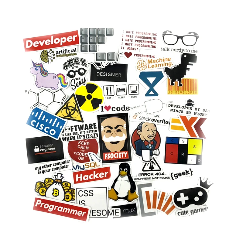 40Pcs/Lot Programming stickers Java JS Php Docker Bitcoin APP Logo Funny Stickers For Laptop Motorcycles Skateboard Car Stickers