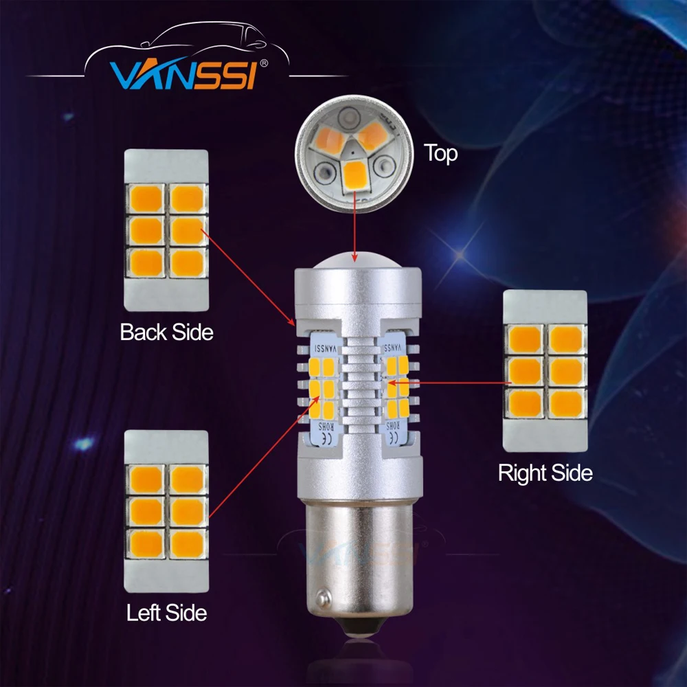 VANSSI 2 X PY21W BAU15S 1156 светодиодный 150 градусов 21-SMD светодиодный свет лампы указателя поворота Янтарный Желтый