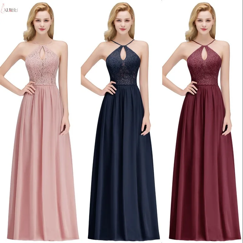 2019 Chiffon Long Bridesmaid Dresses Halter Sleeveless Wedding Guest Party Gown robe demoiselle d'honneur | Свадьбы и торжества