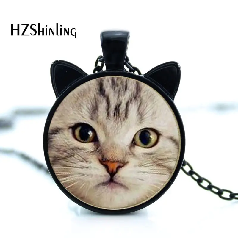 Картина черный Кот ожерелье для любителей домашних животных кошка кулон с двумя ювелирные изделия для ушей стеклянный кабошон девочка подарок для нее HZ2