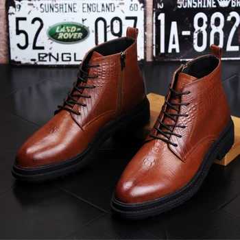 

new arrival men's fashion cow leather ankle boots party nightclub dress pointed toe platform shoes gentleman booties male boot