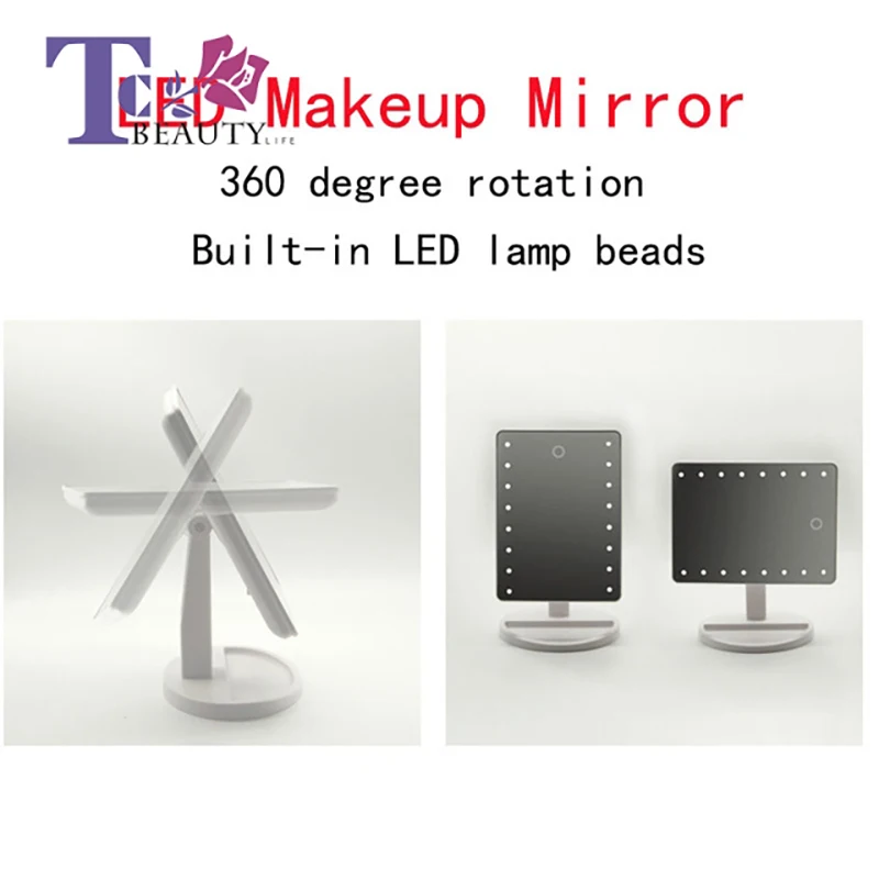 

Makeup Mirror LED Desktop Storage with Light 360 Degree Rotating Touch Sensor USB Power Supply Multifunctional Vanity Mirror