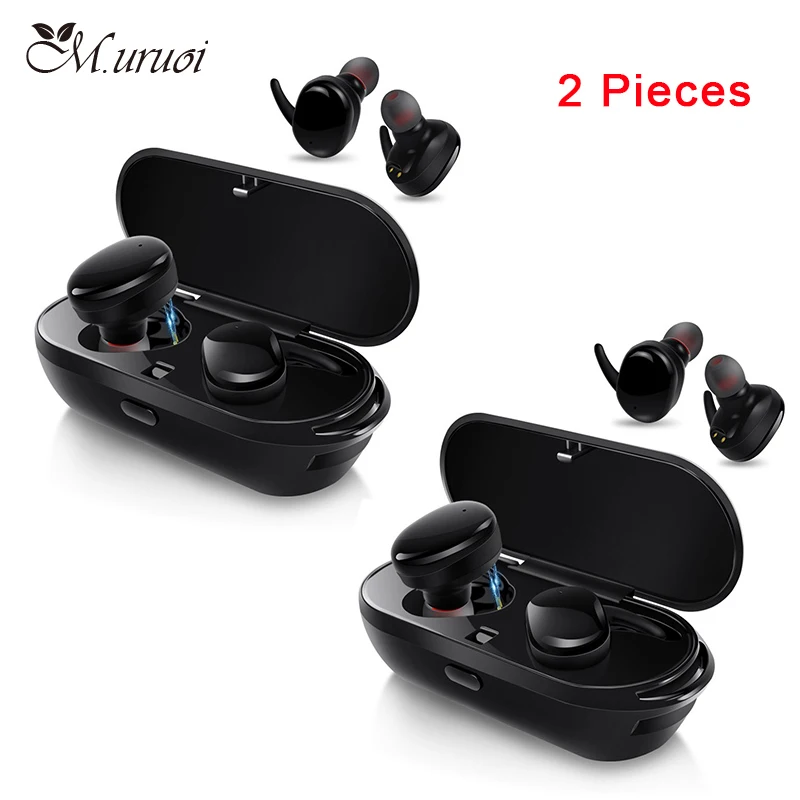 

M.uruoi 1 Combo (2 pieces) Wireless Bluetooth Headset Earbuds with Microphone Ear Earphones Handsfree Binaural Micr For Phone