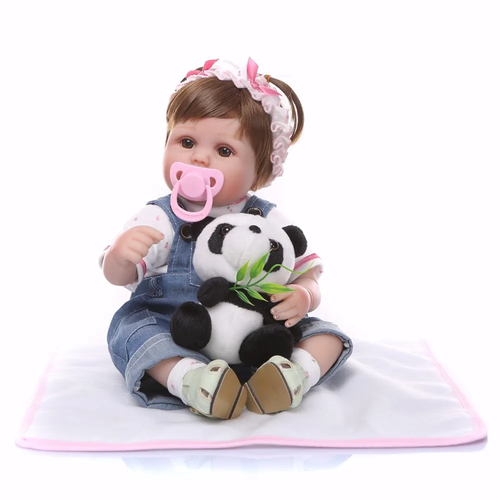 47cm Soft Toys Cloth Body Silicone Reborn Baby Doll Toy for Girls Vinyl Newborn Babies Dolls Kids with Panda Gift Brinquedos