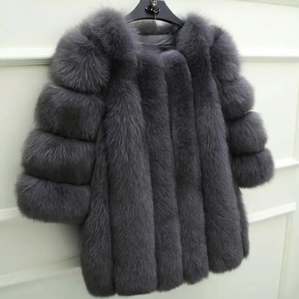 Lisa Colly новое пальто для женщин шуба из искусственного лисьего меха Верхняя одежда для женщин с длинным рукавом черный серый искусственный мех пальто куртки Вечерние меховые пальто - Цвет: Темно-серый