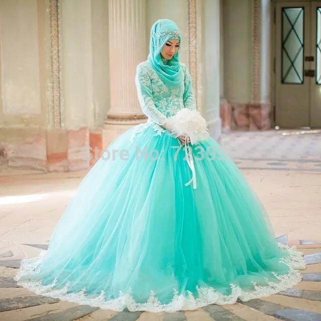 Modest Muslim Wedding Dresses High Neck 